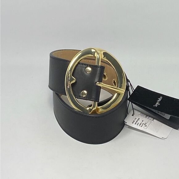 Sergio Hudson Black Signature Buckle Leather Belt Size 28 - Picture 4 of 12